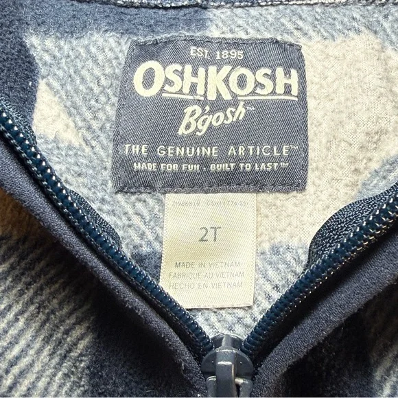 OshKosh B’gosh Toddler Fleece Zip Jacket Navy Blue & Gray Plaid | 2T - Picture 3 of 6